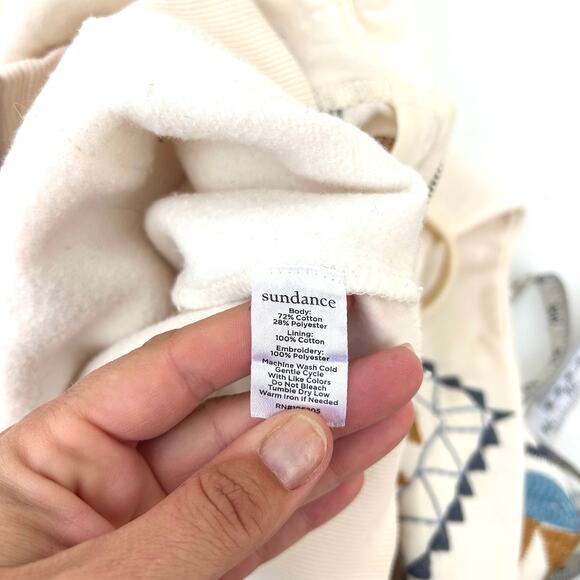 Sundance Embroidered Cotton Hoodie Sweatshirt Cream Southwestern Medium - Picture 5 of 9